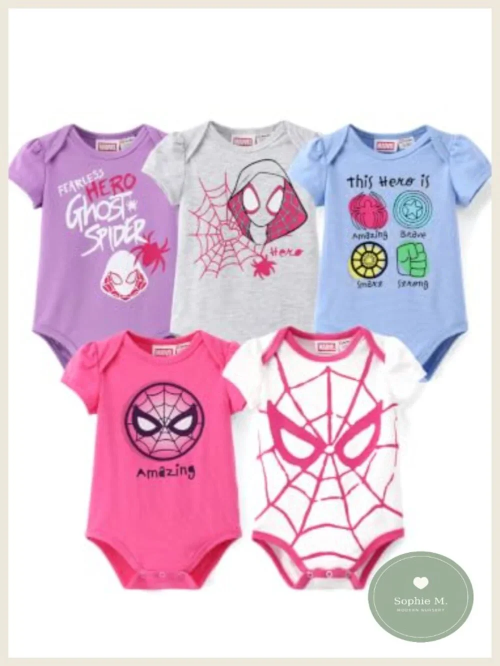 5 Pack Newborn Baby Girl Bodysuits - Disney Licensed Short Sleeve